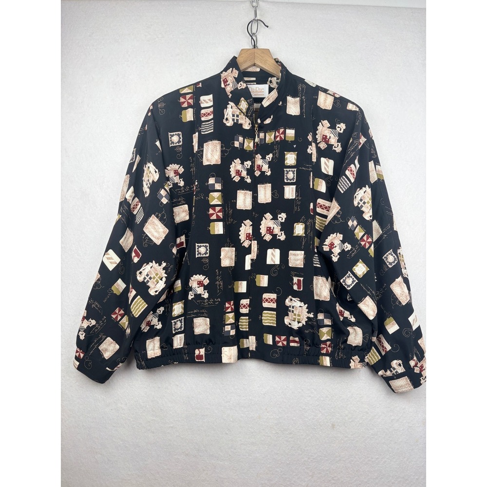 Da-Rue Bomber Jacket Womens Large Heraldic Crest Print Zip Front Vintage